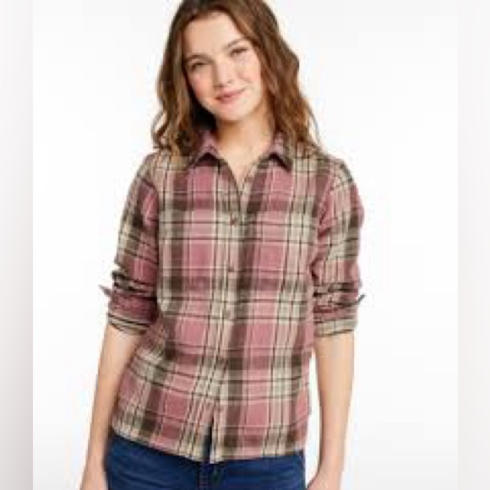 Women’s L.L. Bean 1912 Field Flannel Shirt Large in Pink, black & Cream Plaid - Picture 1 of 11